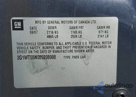 2008 Chevrolet Impala Lt z USA, uszkodzony, nr VIN 2G1WT55N089208988